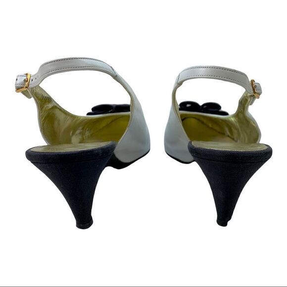 Saks Fifth Avenue Fenton Last Slingback White Leather Black Bow 8 Vintage - Picture 7 of 12